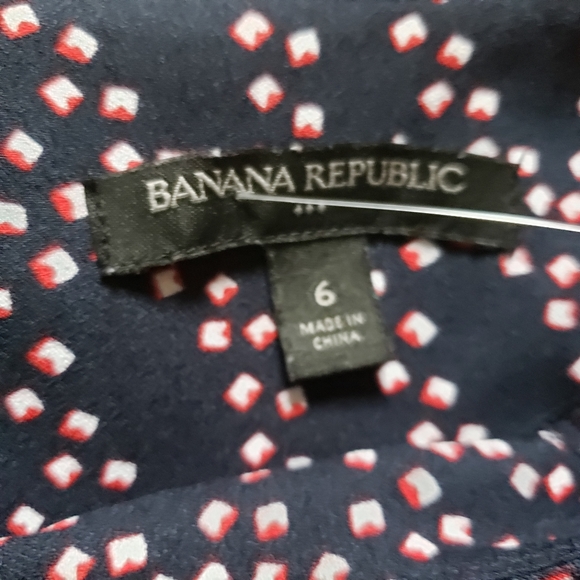 NWOT Banana Republic Navy Printed Long Sleeve w/ ruffle key hole back of Dress - Picture 10 of 10